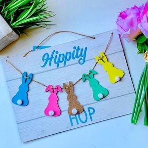 Welcome Peep Happy Easter Bunnies Cottontail Hanging Sign